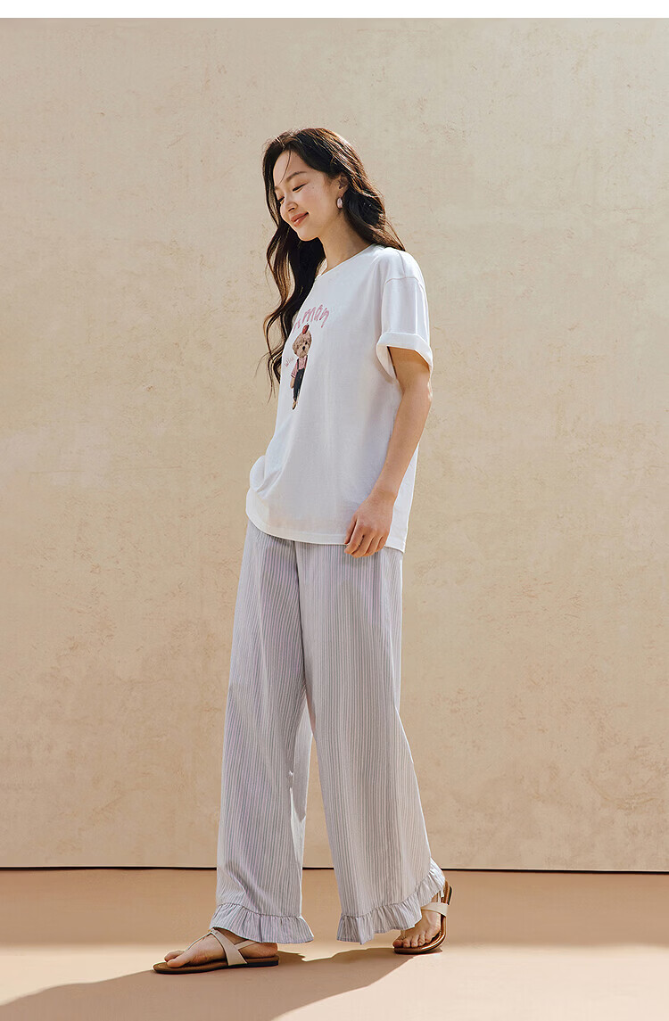 INMAN Lyocell Cotton Vintage Striped Wide-Leg Pants 2026 Summer Women's New Elastic Waist Ruffle Trousers 16